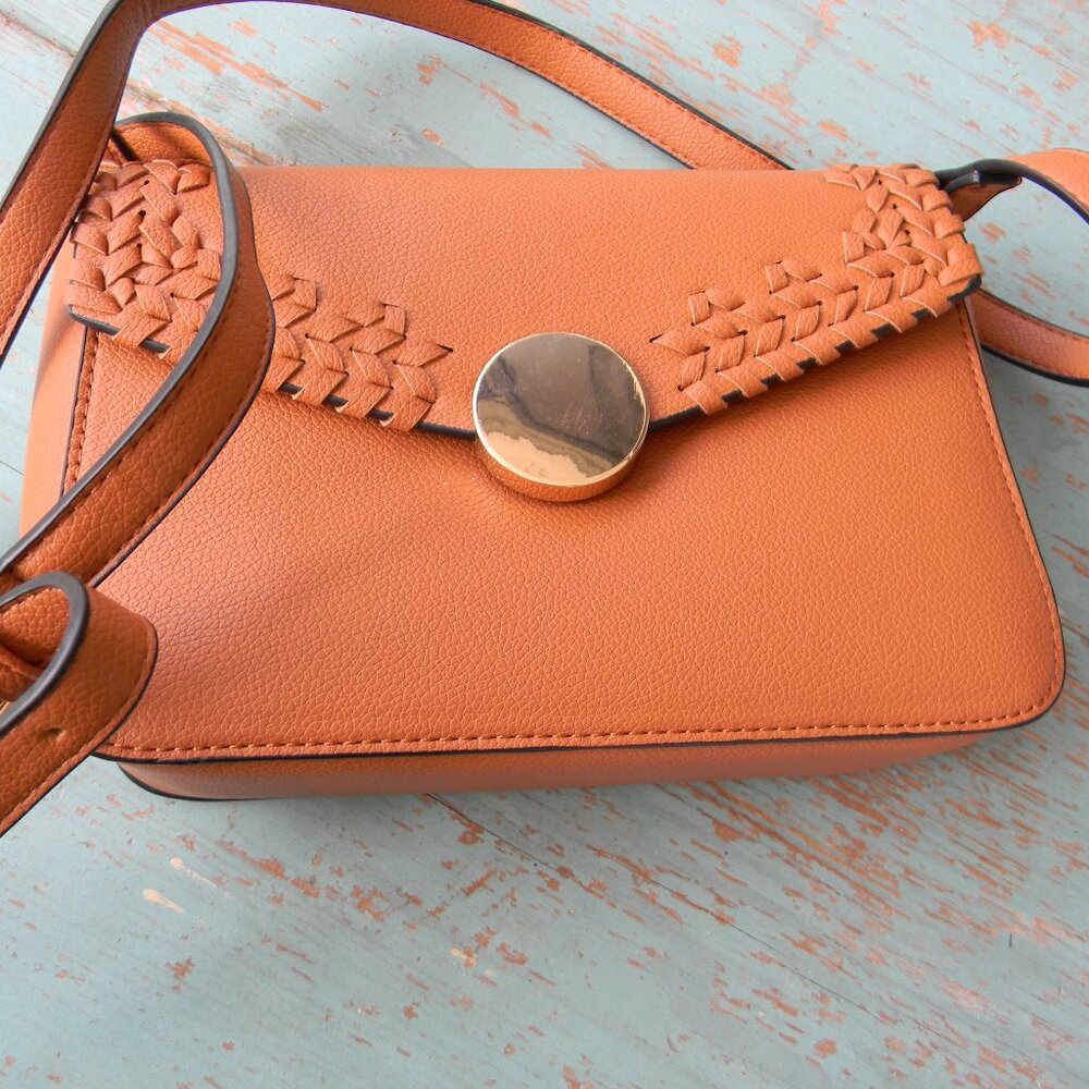 KAYLA AVA GORGEOUS TAN BRAID DETAIL SMALL CROSSBODY BAG